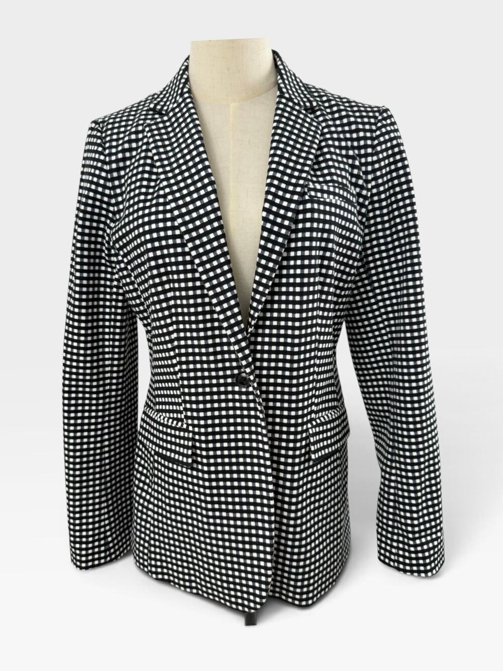 Banana Republic Black and White Long and Lean Gingham Blazer